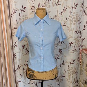 Sendy Blue Button-up Shirt, Size: L.